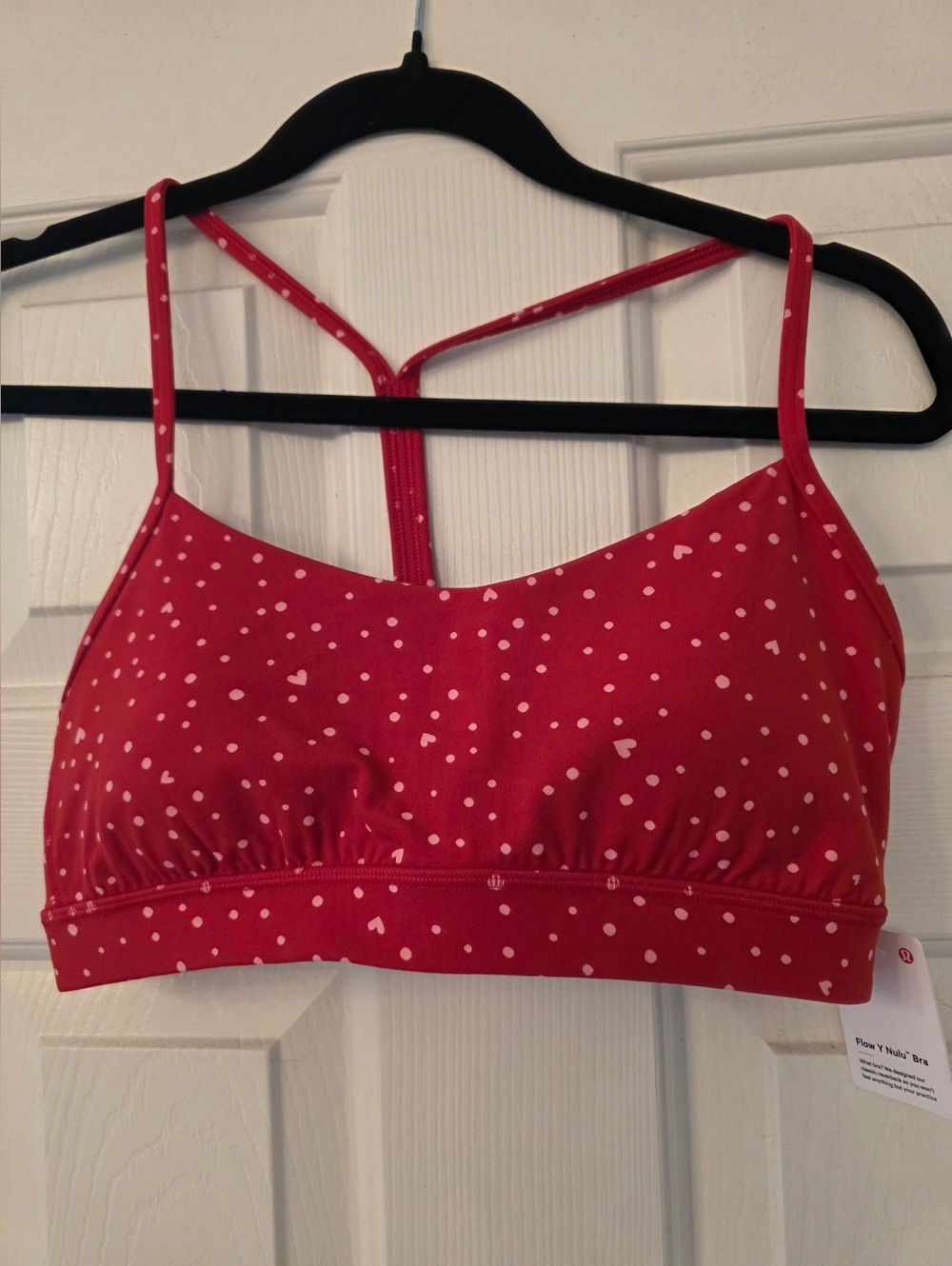 NWT Lululemon Scatter Heart Hearts Oxford Red Flow Y Bra Size 10 Sports Bra